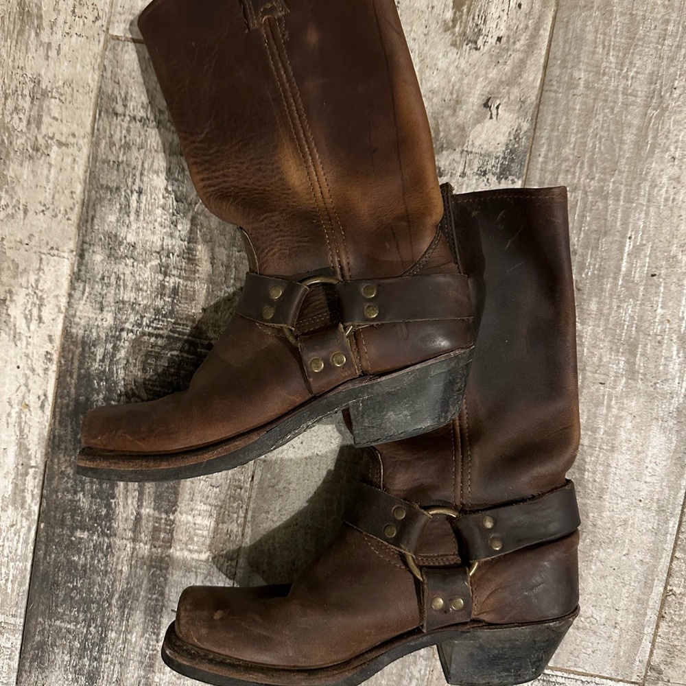 Vintage 90s Frye Boots Brown Harness Motorcycle Biker Leather Women's Sz 7 US